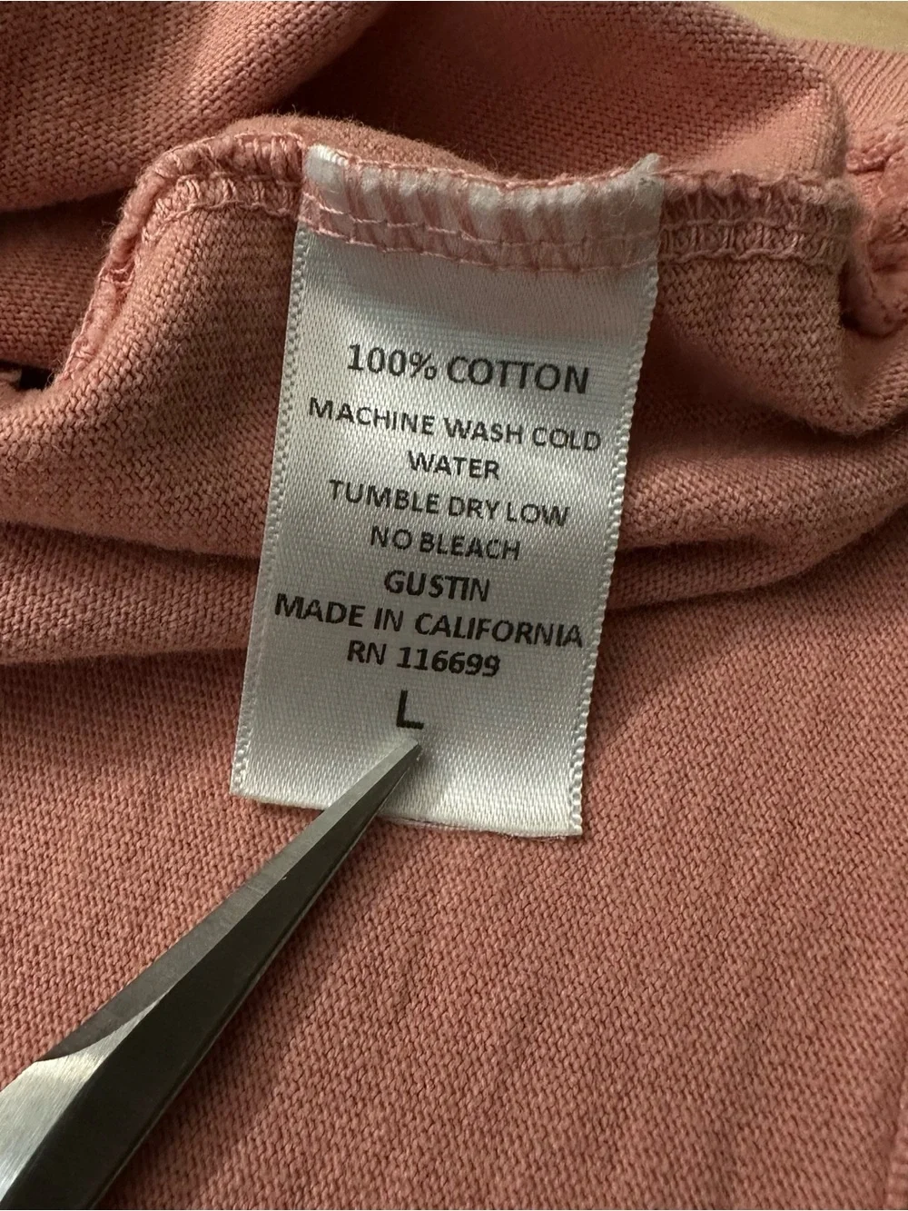 Gustin Shirt Mens Large Pink Crewneck 100% Cotton Made in California USA Tee - Picture 4 of 7